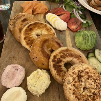 The Oakmont - Bagel board with spreads, fresh veggies and salmon - American Near Me - Indianapolis, Indiana The Oakmont - Bagel board with spreads, fresh veggies and salmon - American Near Me - Indianapolis, Indiana