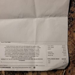 Harley's Automotive Center - Final bill