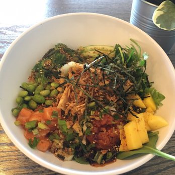 Aina Poke - brown rice/greens with a spicy tuna and Salmon. Yum - Poke Near Me - Richmond, Texas Aina Poke - brown rice/greens with a spicy tuna and Salmon. Yum - Poke Near Me - Richmond, Texas