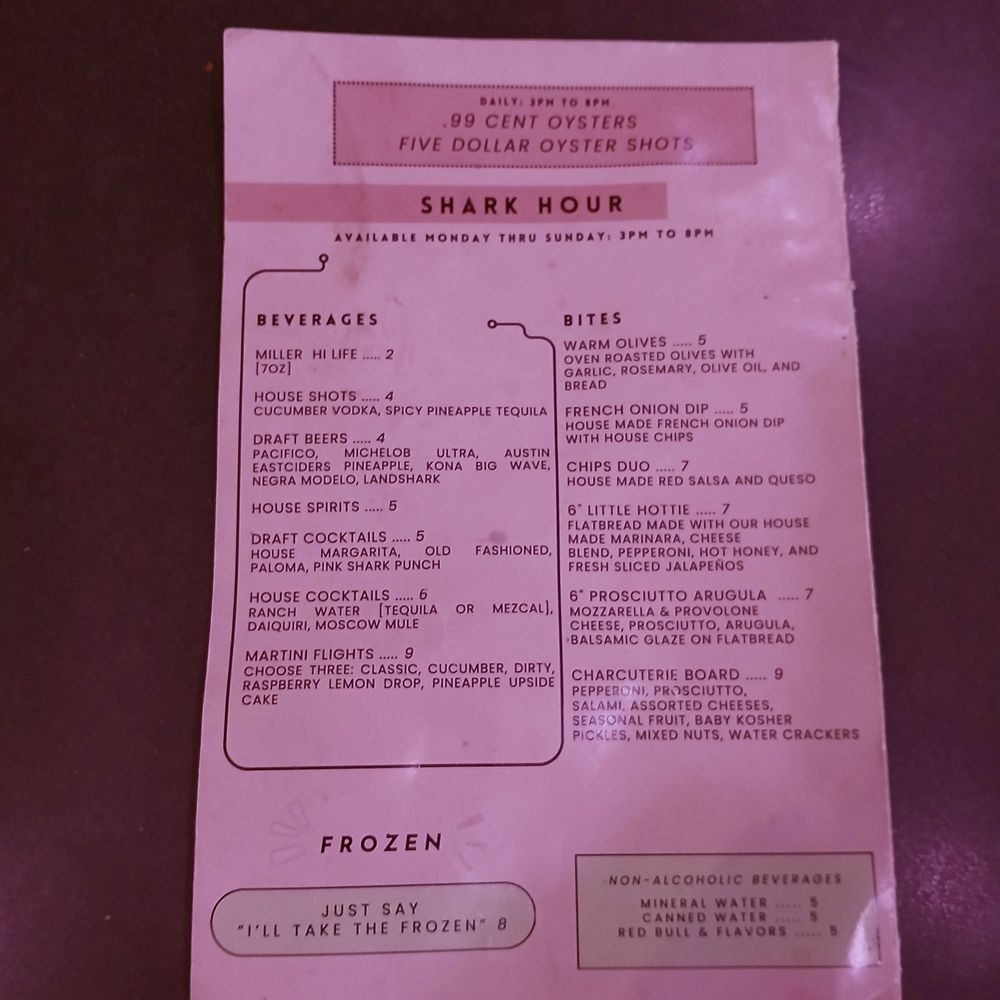 Pink Shark - Menu - Music Venues Near Me - San Antonio, Texas Pink Shark - Menu - Music Venues Near Me - San Antonio, Texas