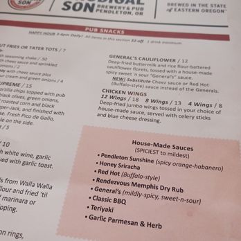 The Prodigal Son Brewery & Pub - a menu for a restaurant - Pubs Near Me - Pendleton, Oregon