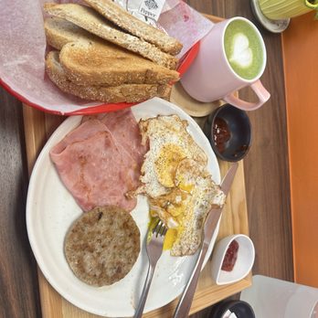 Cafe Koyomi - Breakfast Plate ($9) Ceremonial grade Hot Matcha Latte ($6) - Cafes Near Me - Santa Ana, California