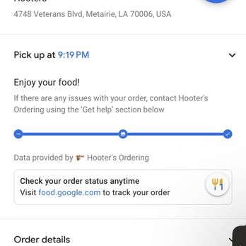 Hooters - The time & date of my order for this reviewx - Chicken Wings Near Me - Metairie, Louisiana