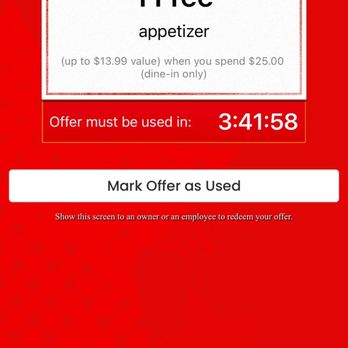 Crabby's Oceanside - The cool discount I received immediately for a free appetizer just for 'checking in' on Yelp!! - Seafood Near Me - Daytona Beach, Florida Crabby's Oceanside - The cool discount I received immediately for a free appetizer just for 'checking in' on Yelp!! - Seafood Near Me - Daytona Beach, Florida