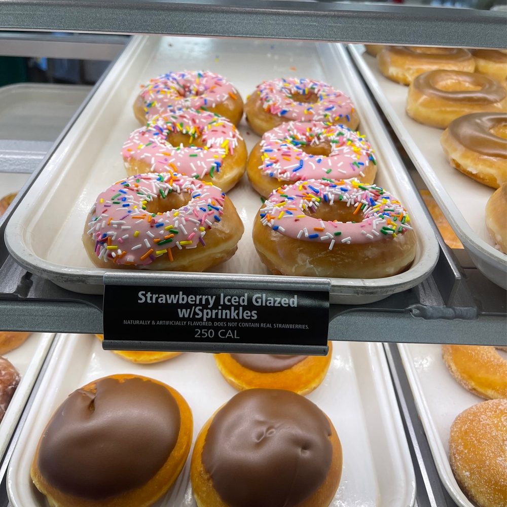 Krispy Kreme - Strawberry Iced With Sprinkles~ It was the best I've ever had, not to mention it matched my nails! - Donuts Near Me - Rohnert Park, California