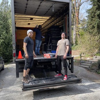 Easy Company Moving - Kyle, Luis (the veterans) and Jaleel ( 2nd day on the job) after successfully completing the unload and emptying the 26ft bed of the truck. - Movers Near Me - Seattle, Washington Easy Company Moving - Kyle, Luis (the veterans) and Jaleel ( 2nd day on the job) after successfully completing the unload and emptying the 26ft bed of the truck. - Movers Near Me - Seattle, Washington