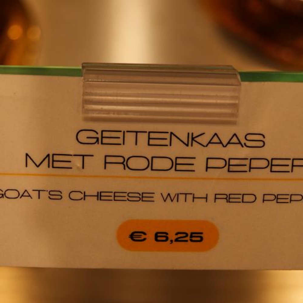 Cheese & More - Price Sign for Geitenkaas Met Rode Peper (Goat's Cheese with Red Pepper) - Cheese Shops Near Me - Amsterdam, New Hampshire