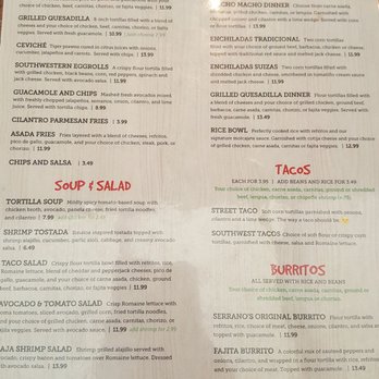 Serrano's Mexican Grill - Simple menu, nothing really screams Mexican cuisine to me...and egg rolls? Okay then.. - Mexican Near Me - Anchorage, Alaska Serrano's Mexican Grill - Simple menu, nothing really screams Mexican cuisine to me...and egg rolls? Okay then.. - Mexican Near Me - Anchorage, Alaska