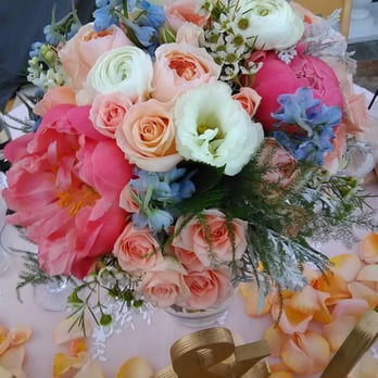 Pink Petals - Bridal Bouquet re-purposed for sweetheart table decoration by Pink Petals for 4/16/16 wedding in Monterey (photo by wedding guest) - Florists Near Me Pink Petals - Bridal Bouquet re-purposed for sweetheart table decoration by Pink Petals for 4/16/16 wedding in Monterey (photo by wedding guest) - Florists Near Me