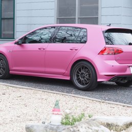 I recommend Swift graphics and this semi-matte metallic pink. Looks even better in person.