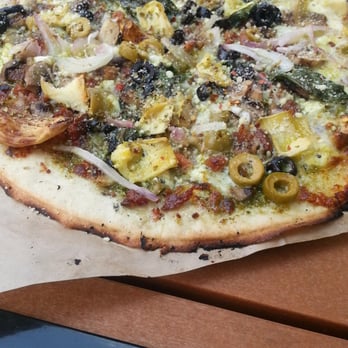 Blaze Pizza - Gluten free crust with pesto base, mozzarella, goat cheese, bacon, artichokes and so many other veggies. It was SO!! - Pizza Near Me - Mason, Ohio