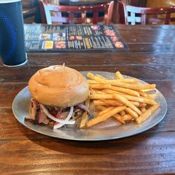 Top notch brisket, with good fries, but lacking accompanying bbq standards such as a small cup of slaw or a scoop of of beans