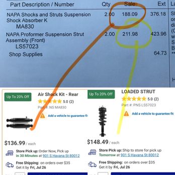 Auto Tech Plaza - Significant markups on their own brand of parts. Screenshots of shocks being marked up from $137 to $188, and $148 to $212. - Auto Repair Near Me - Security, Colorado