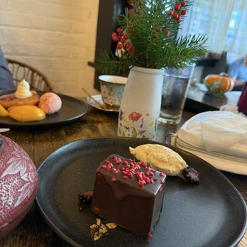 Babushka's - Hyde Park - The Bird's Milk dessert with dark chocolate covered bourbon vanilla soufflé - Russian Near Me - Tampa Bay, Florida