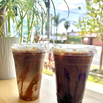 Buna Coffee House and Tea - Cookie Butter latte & Ube latte both with oat milk. - Coffee & Tea Near Me - Inglewood, California