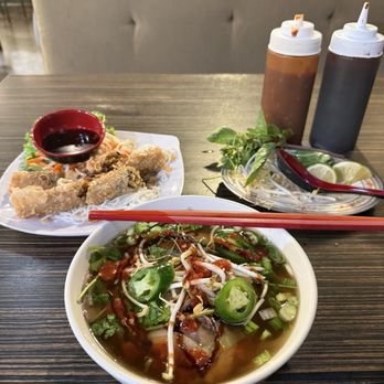 What the Pho - Brisket pho (small) and vegetable egg rolls - Vietnamese Near Me - Denver, Colorado What the Pho - Brisket pho (small) and vegetable egg rolls - Vietnamese Near Me - Denver, Colorado