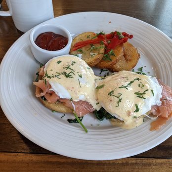 the C restaurant + bar - The Clement Benedict with coffee. - Seafood Near Me - Monterey, California the C restaurant + bar - The Clement Benedict with coffee. - Seafood Near Me - Monterey, California