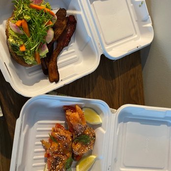Boathouse Saranac Lake Pub - Smoked salmon toast and avocado toast with bacon on top - Gastropubs Near Me - Saranac Lake, New York Boathouse Saranac Lake Pub - Smoked salmon toast and avocado toast with bacon on top - Gastropubs Near Me - Saranac Lake, New York