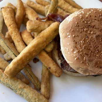Primo Cafe - Western bacon cheeseburger and zucchini fries - American Near Me - Lancaster, California Primo Cafe - Western bacon cheeseburger and zucchini fries - American Near Me - Lancaster, California