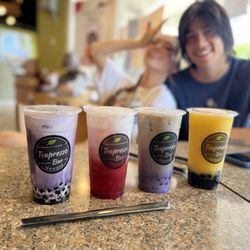 Teapresso Bar - Honolulu - Ube latte, strawberry tea, taro milk tea, and mango slushy.