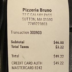Pizzeria Bruno - Our total for 2 pepperoni pizzas and a beer.