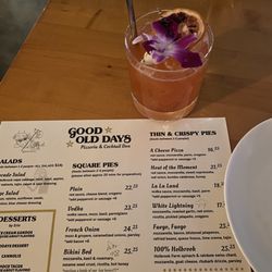 Good Old Days Pizza - Menu and cocktail