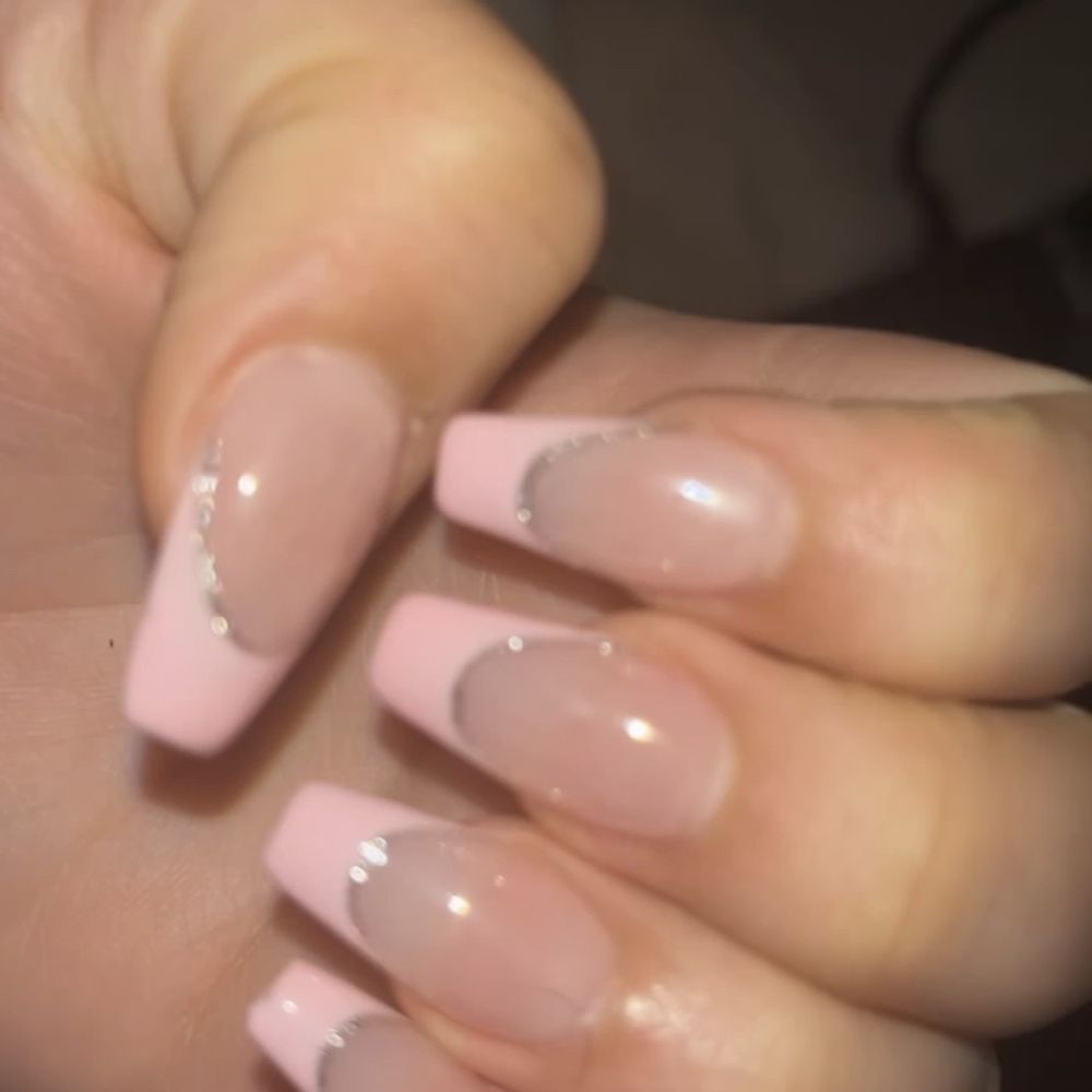 Royal Nails and Spa - Acrylic French Tip with Silver Sparkles - Waxing Near Me - Lynnwood, Washington Royal Nails and Spa - Acrylic French Tip with Silver Sparkles - Waxing Near Me - Lynnwood, Washington
