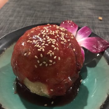 Thai Basil Restaurant - Fried green tea ice cream covered in raspberry sauce. Looks better than it tastes... - Thai Near Me - Boston, Massachusetts Thai Basil Restaurant - Fried green tea ice cream covered in raspberry sauce. Looks better than it tastes... - Thai Near Me - Boston, Massachusetts