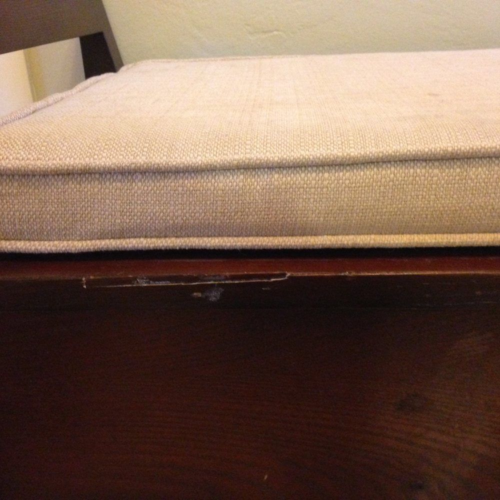 Green Plum Design - Damaged bench from the fireplace that was left on. We got comped for this. - Painters Near Me Green Plum Design - Damaged bench from the fireplace that was left on. We got comped for this. - Painters Near Me