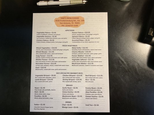 Menu photo 2 Simi's India Cuisine San Antonio, TX