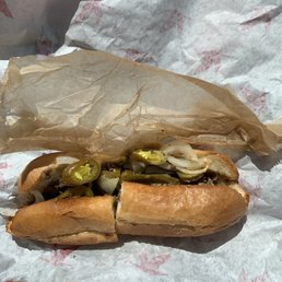 Cheesesteak hoagie with Swiss cheese and jalapeño peppers Cheesesteak hoagie with Swiss cheese and jalapeño peppers