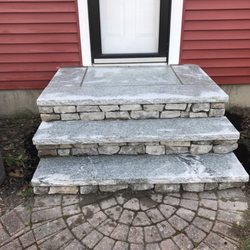 Rb Masonry - After picture stone veneer with granite treads and landing
