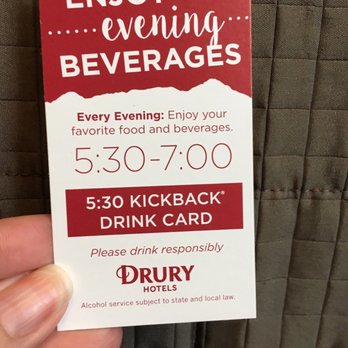 Drury Inn & Suites Frankenmuth - Free drink an appetizer happy hour card front. - Hotels Near Me - Frankenmuth, Michigan Drury Inn & Suites Frankenmuth - Free drink an appetizer happy hour card front. - Hotels Near Me - Frankenmuth, Michigan