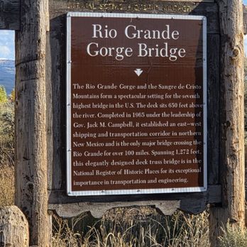 Rio Grande Gorge Bridge - Information Sign located somewhere else in Taos 10-06-2025 - Parks Near Me - Taos, New Mexico Rio Grande Gorge Bridge - Information Sign located somewhere else in Taos 10-06-2025 - Parks Near Me - Taos, New Mexico