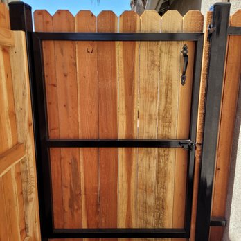 JOA Fence - Metal frame gate / redwood pickets (from the inside) - Fences & Gates Near Me JOA Fence - Metal frame gate / redwood pickets (from the inside) - Fences & Gates Near Me