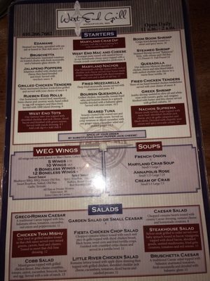 Menu photo 8 West End Grill Annapolis, MD