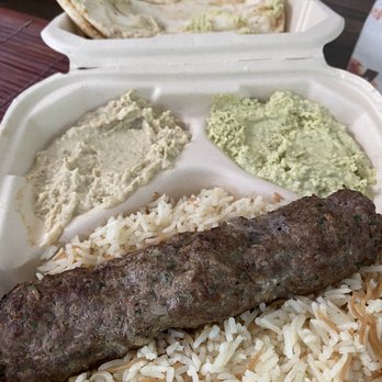 Hummus Labs - Beef Kafta Kabob Platter with Cilantro Jalapeno Hummus, Baba Ghanoush - Mediterranean Near Me - Pasadena, California Hummus Labs - Beef Kafta Kabob Platter with Cilantro Jalapeno Hummus, Baba Ghanoush - Mediterranean Near Me - Pasadena, California