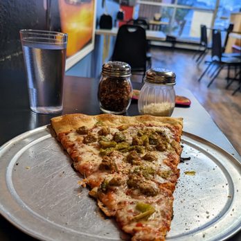 Richie B’s Pizza - Just a regular sausage/green chile slice - Pizza Near Me - Albuquerque, New Mexico