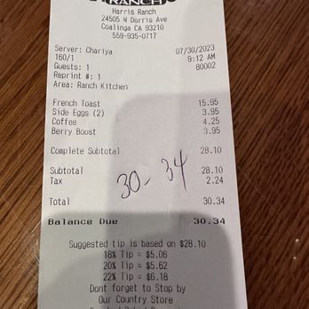 Ranch Kitchen - Total price for #YoloSoloTravel breakfast - Restaurants Near Me - Coalinga, California