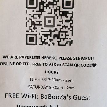 Babooza's - QR code for menu and hours - Waffles Near Me - Golden, Colorado