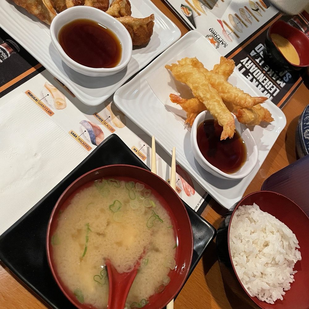 Amagi Sushi - Fried Gyoza 5pcs, Shrimp Tempura 5pcs, Miso Soup, Steamed Rice - Sushi Bars Near Me - Riverside, California Amagi Sushi - Fried Gyoza 5pcs, Shrimp Tempura 5pcs, Miso Soup, Steamed Rice - Sushi Bars Near Me - Riverside, California