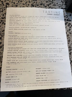 Menu photo 4 Tartine Inner Sunset San Francisco, CA Menu photo 4 Tartine Inner Sunset San Francisco, CA