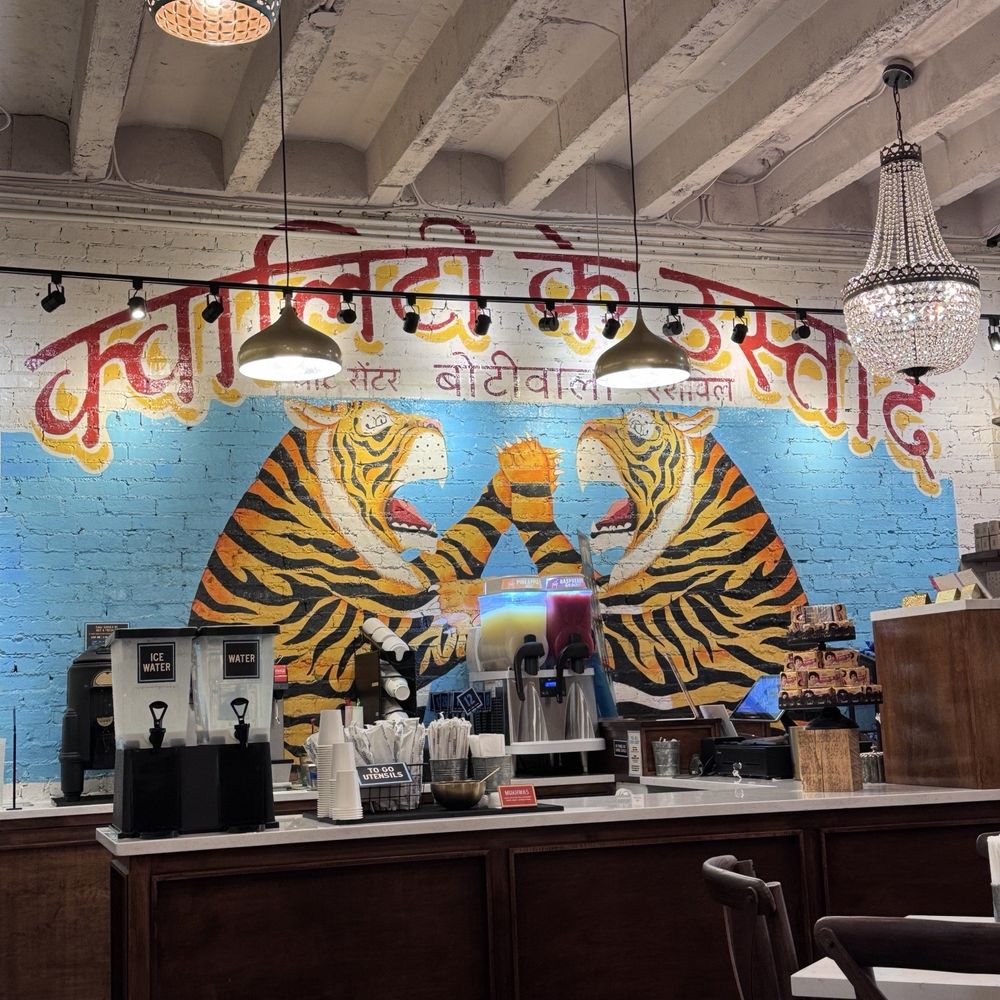 Mural behind counter. Mural behind counter.