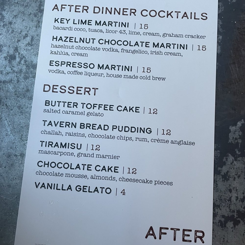 Dessert and after dinner cocktails menu Dessert and after dinner cocktails menu