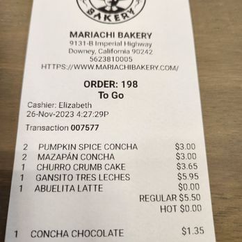 Mariachi Bakery - Our bill - Bakeries Near Me - Downey, California Mariachi Bakery - Our bill - Bakeries Near Me - Downey, California