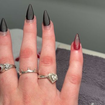 Nails 4 You - Her attempt at the red and black ombré - Nail Salons Near Me - Big Lake, Minnesota Nails 4 You - Her attempt at the red and black ombré - Nail Salons Near Me - Big Lake, Minnesota