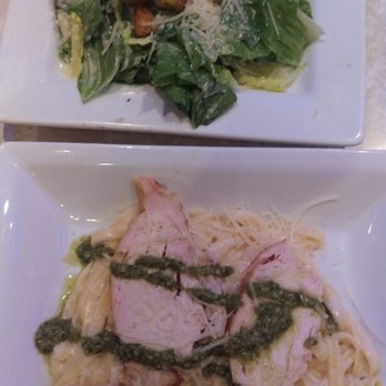 Cafe Express - Caesar salad and chicken fettuccine Alfredo with pesto drizzle. - Sandwiches Near Me - Houston, Texas