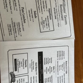 Williams Tavern - the menu and prices of the restaurant - American Near Me - Washington, Arkansas