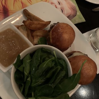 Harvest Seasonal Grill - Lancaster - Kids meal Cheeseburger sliders with choice of 2 sides - we chose apple sauce and fries - New American Near Me - Lancaster, Pennsylvania