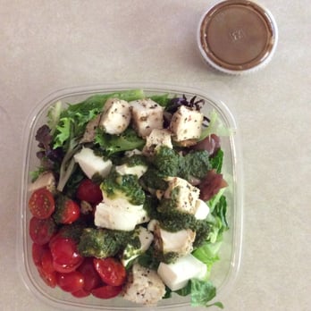Salad and Go - Caprese Salad with chicken added and lowfat balsamic dressing on the side. - Salad Near Me - Phoenix, Arizona Salad and Go - Caprese Salad with chicken added and lowfat balsamic dressing on the side. - Salad Near Me - Phoenix, Arizona